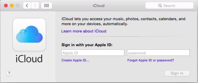 menu iCloud