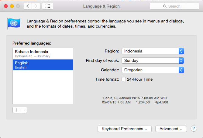 Language and Location Settings Mac