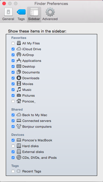 Mac Finder settings