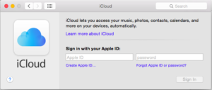 Menu iCloud